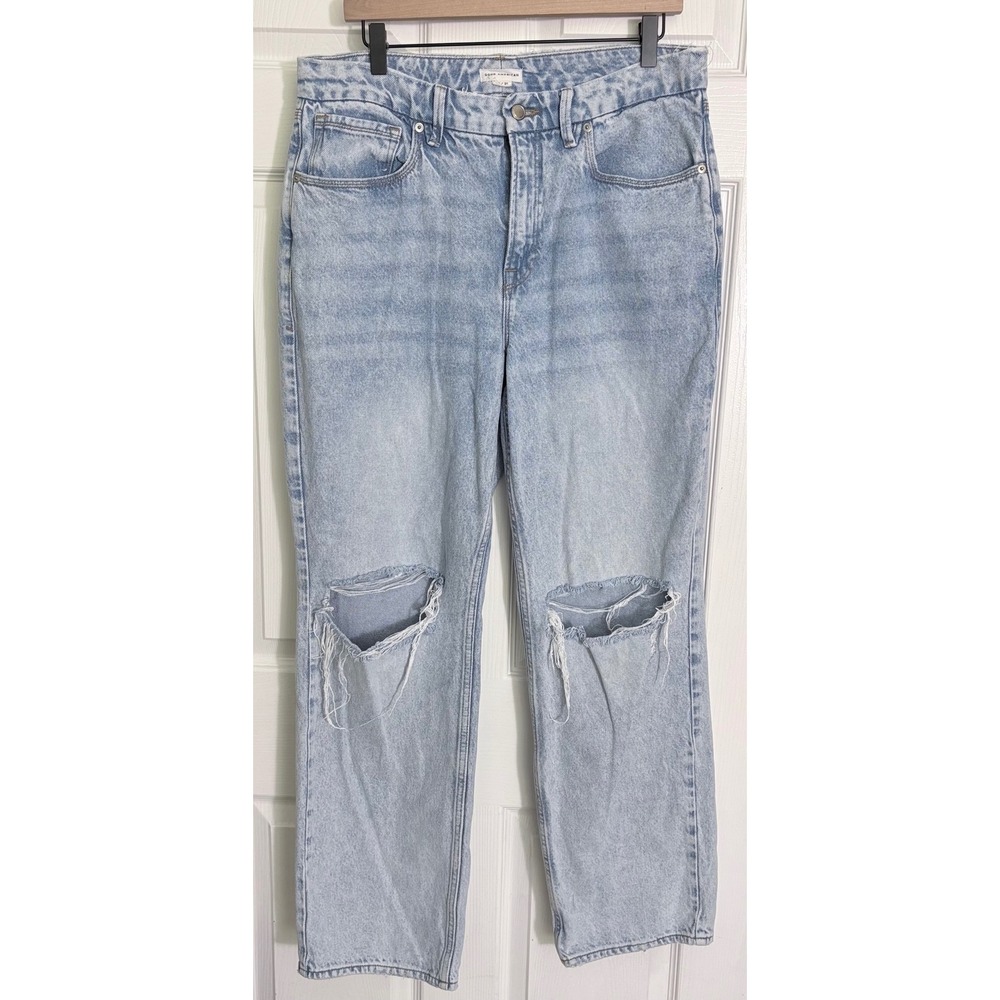 Good American Good 90s Jeans 12/31 Light Blue Distressed High Rise Straight Leg